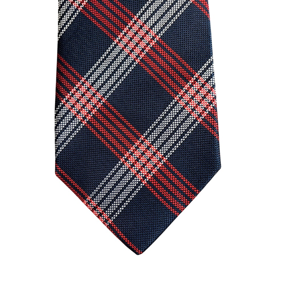 Dockers Mens Navy Blue Red White Plaid Silk Blend Necktie Tie